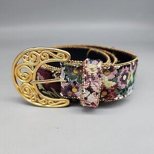 Vintage Elite California Tapestry Multicolored 90s Belt Size M Gold Buckle